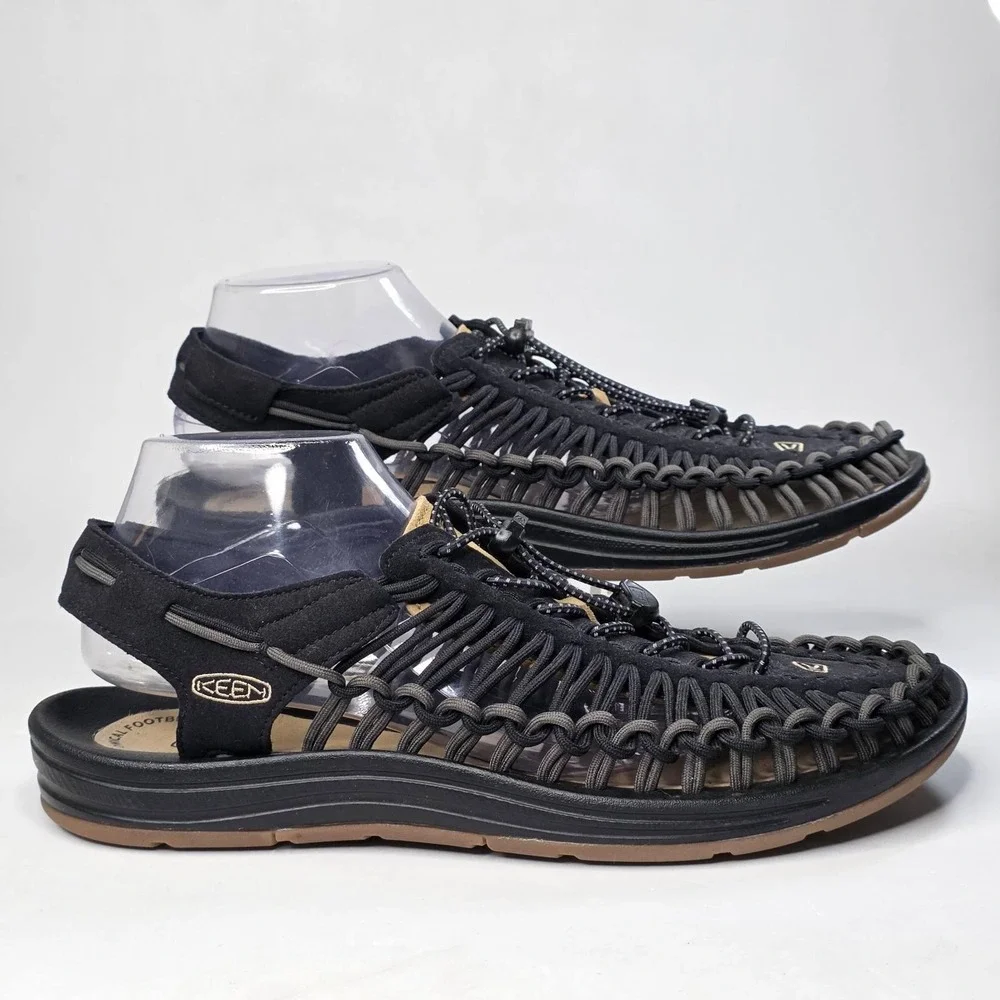 Keen Uneek Hiking Sandals Men's Size 12 Black Gray Drab Cord Woven Outdoor Shoes